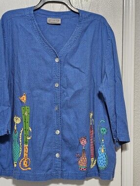 Vintage Stonebridge Linen Painted Cat Figures Top XL